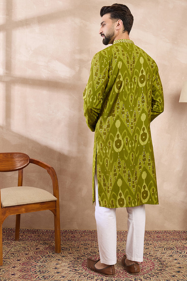Green Viscose Rayon Chevron Printed Straight Kurta MKU1965