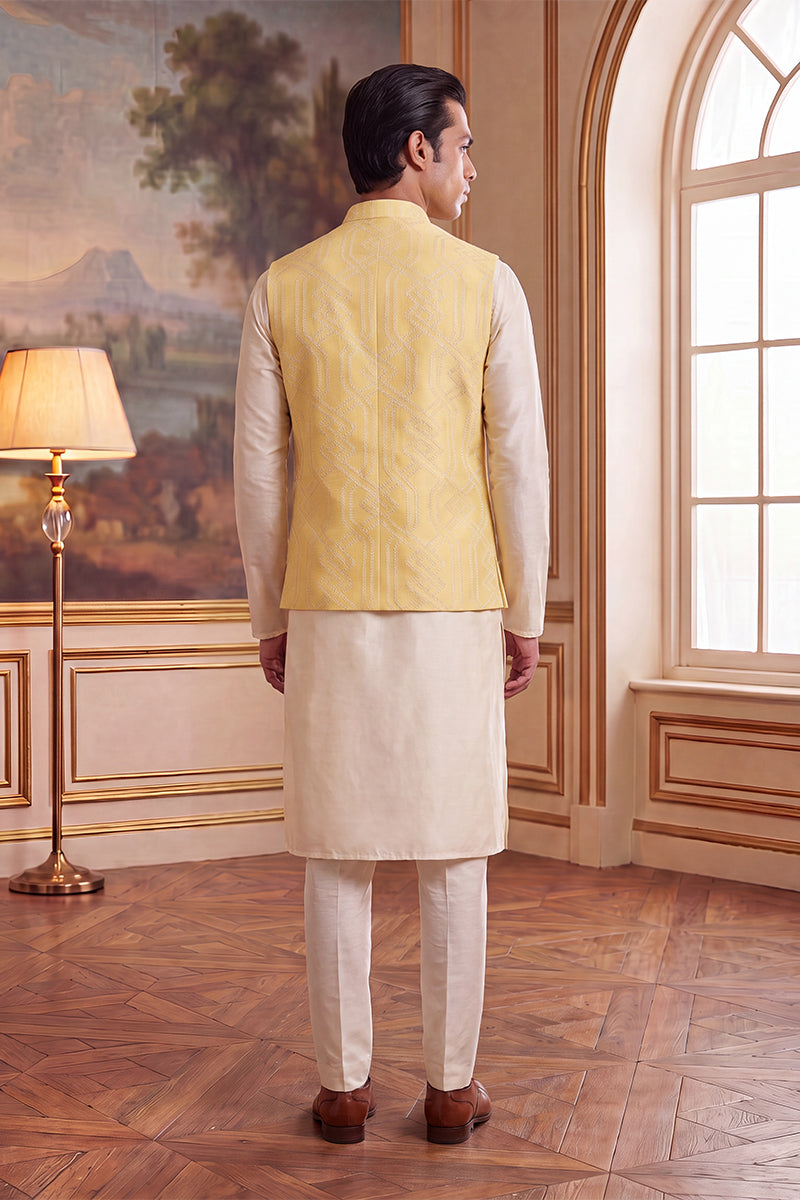Yellow Jacquard Woven Design Solid Koti MKOT1040