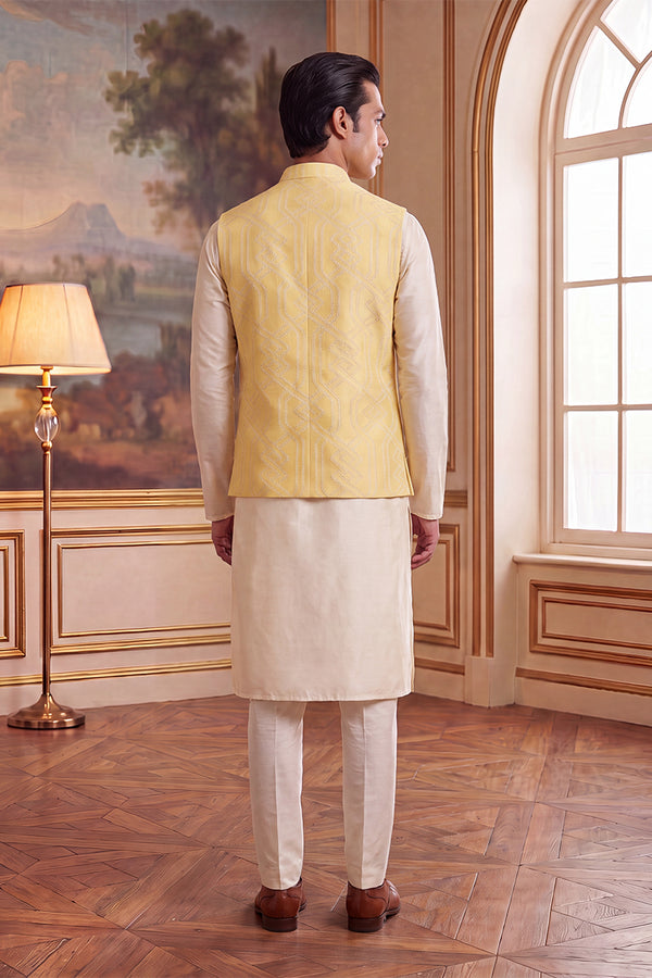 Yellow Jacquard Woven Design Solid Koti MKOT1040