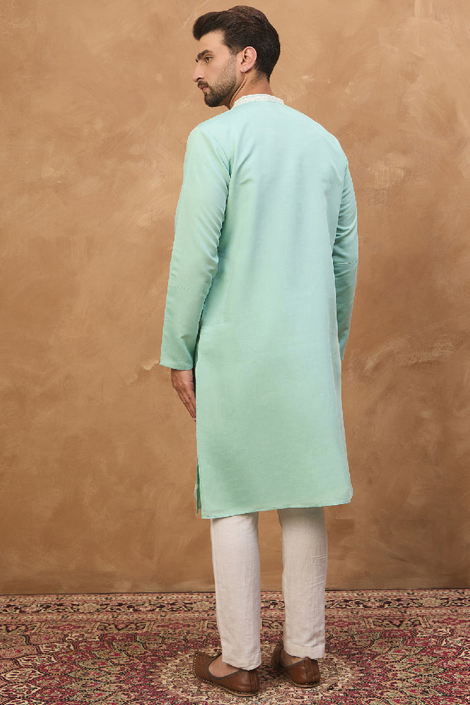 Blue Silk Blend Solid Embroidered Straight Kurta MKU1511