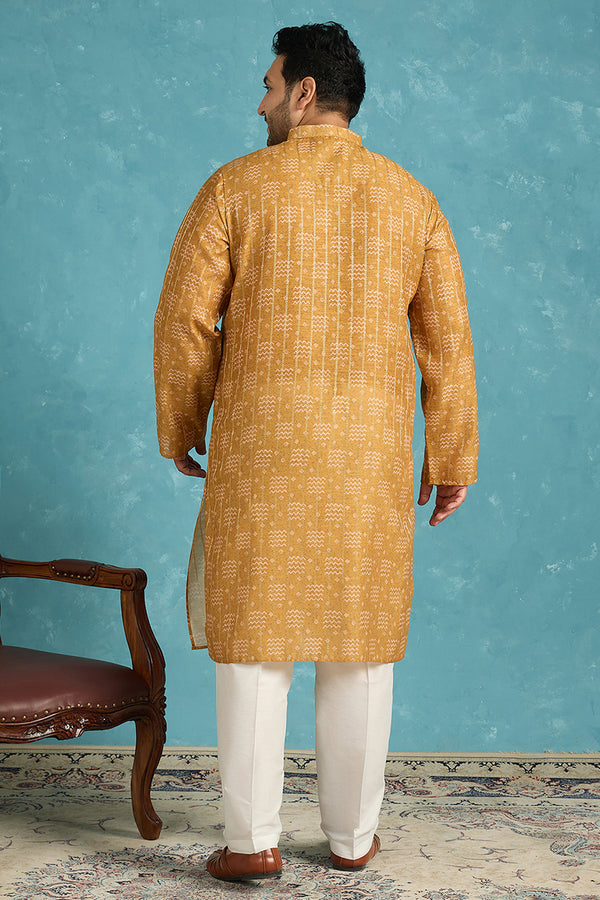 Mustard Silk Blend Ethnic Motifs  Zari Printed Kurta MKU1926
