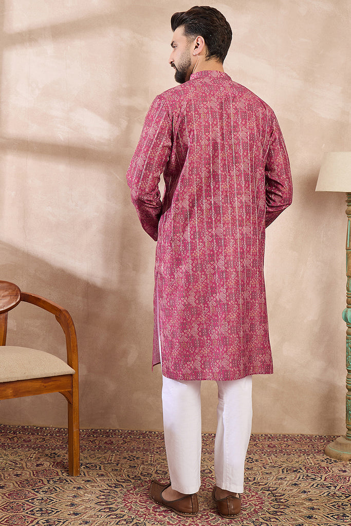 Pink Silk Blend Ethnic Motifs Printed Straight Kurta With Trouser MKSET1997