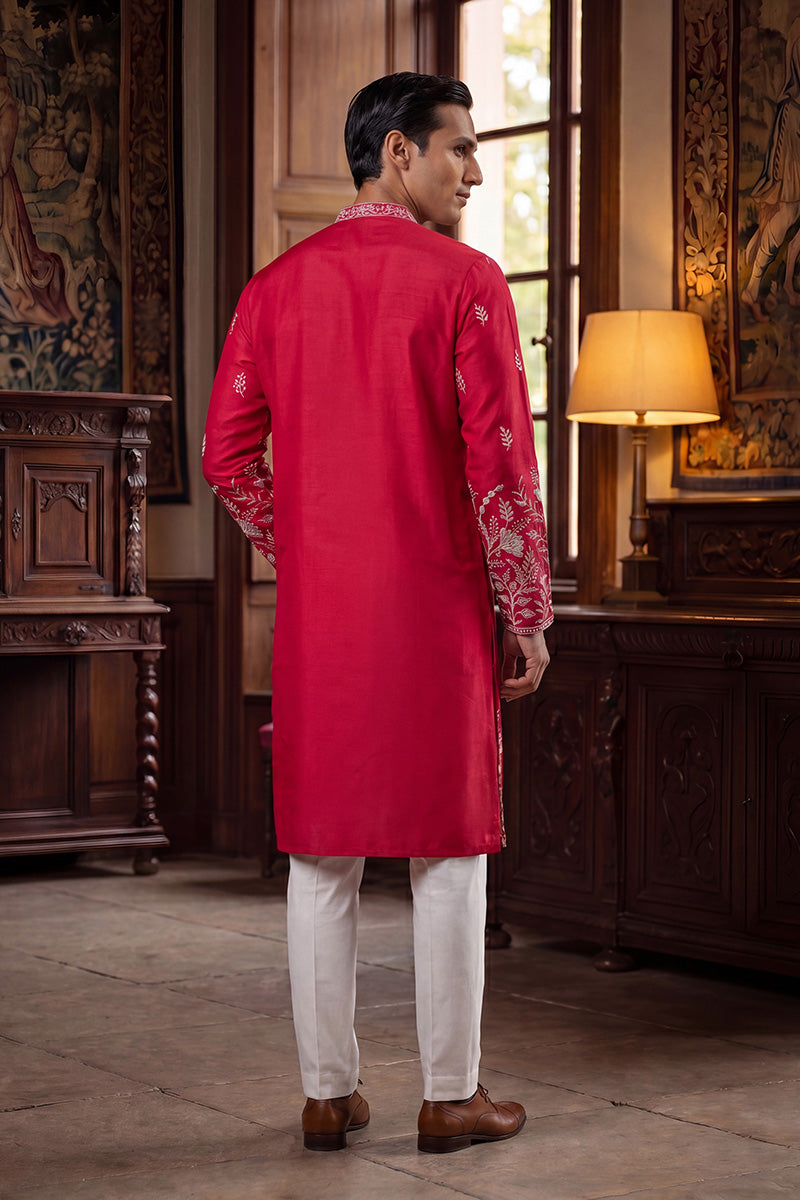 Pink Silk Blend Solid Embroidered Straight Kurta Trouser with Dupatta MKPD1943