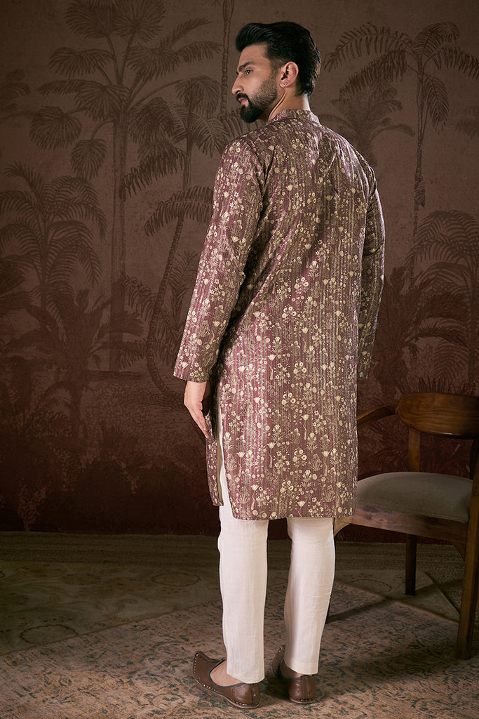 Mauve Silk Blend Floral Printed Straight Kurta With Trouser MKSET1932