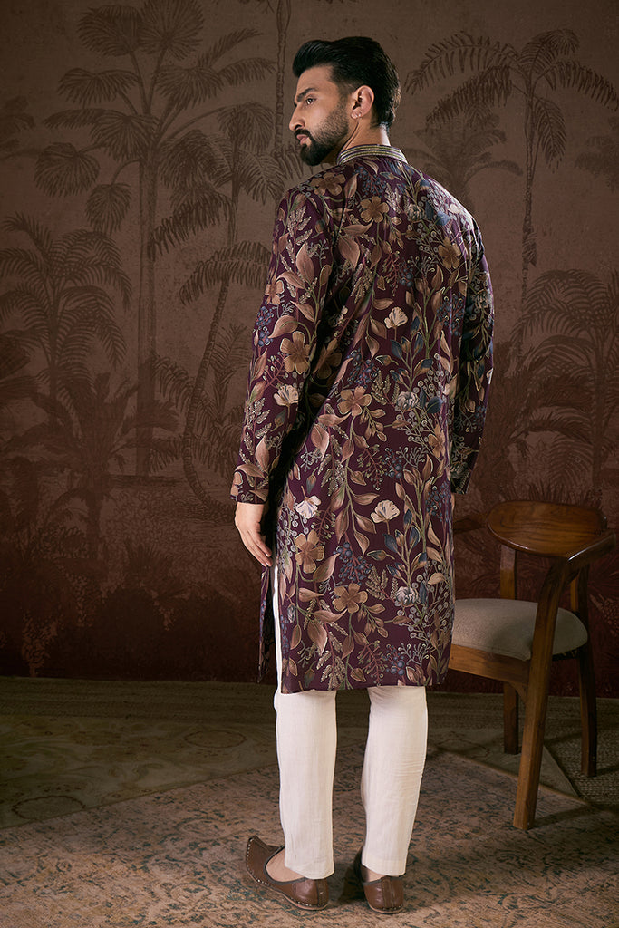 Purple Silk Blend Floral Printed Straight Kurta With Trouser MKSET1957