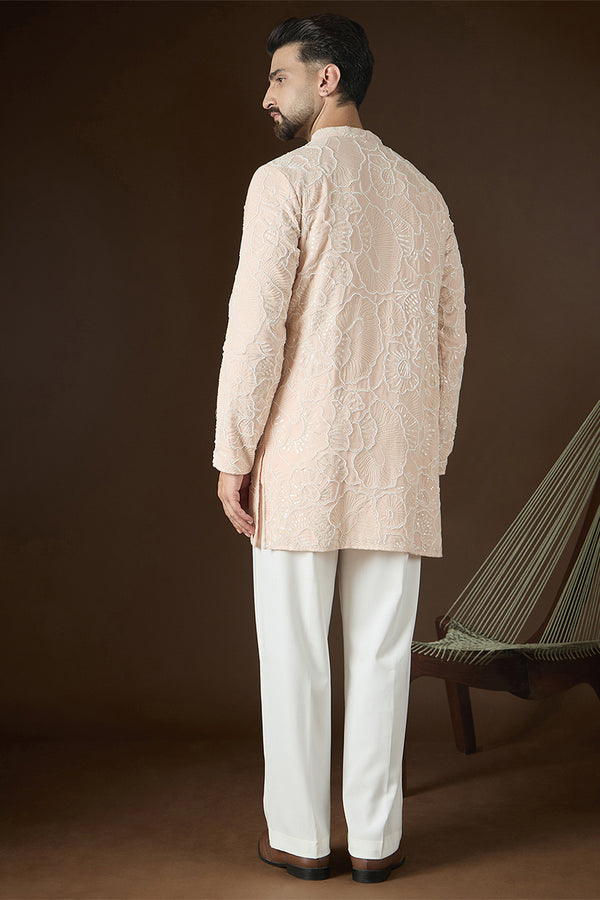 Peach Georgette Solid Embroidered Kurta MKU2731