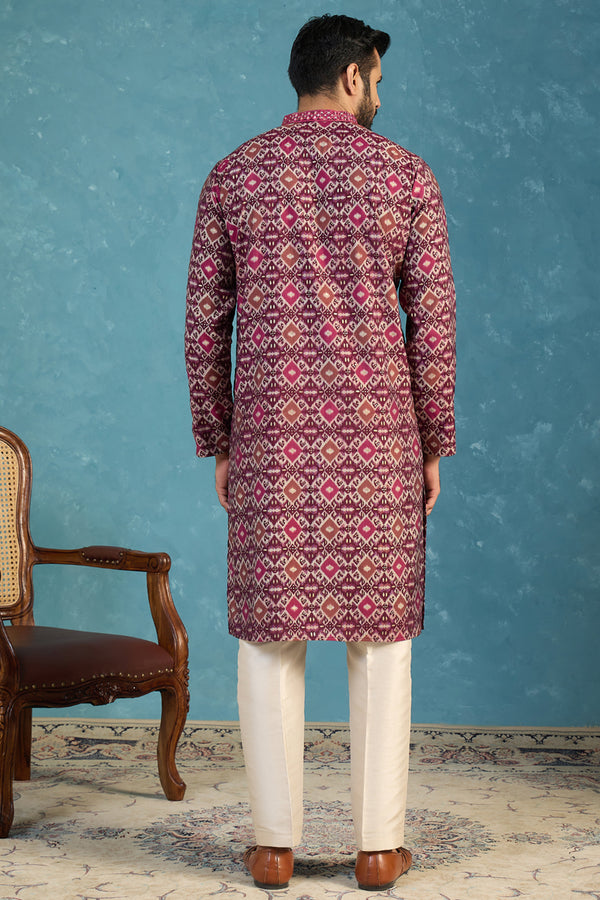 Purple Silk Blend Ethnic Motifs Ikat Printed Kurta MKU1895