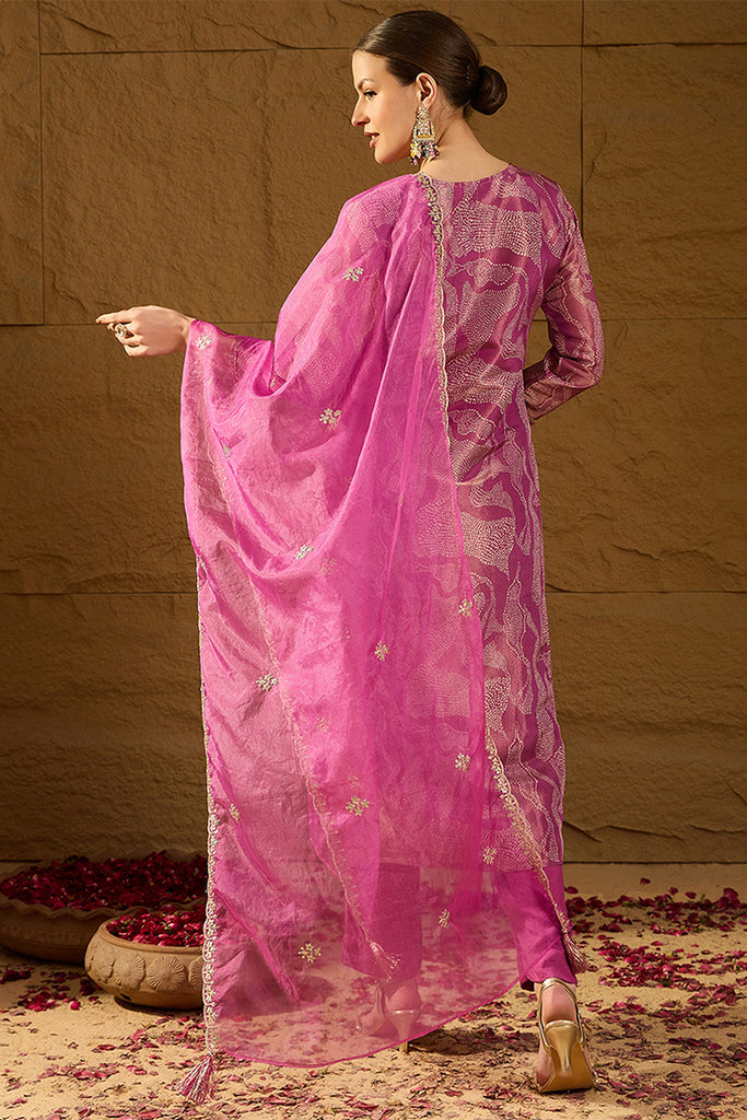 Purple Silk Blend Abstract Woven Design Straight Kurta Trousers With Dupatta SKSKD3003