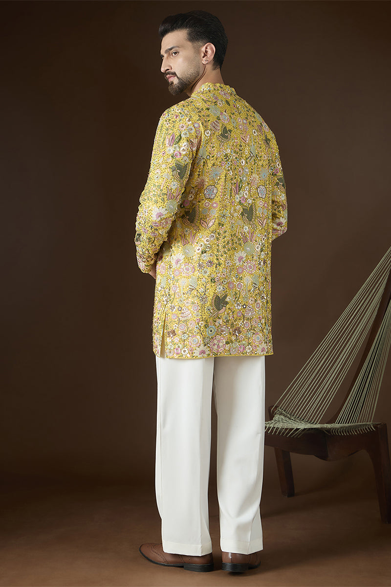 Yellow Georgette Solid Embroidered Kurta MKU2714