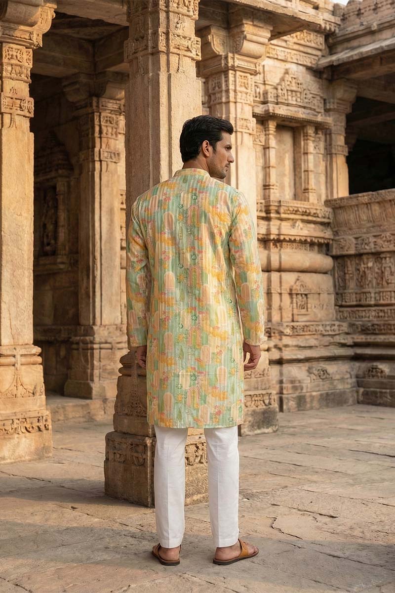 Green Silk Blend Printed Straight Kurta With Trousers MKSET2118