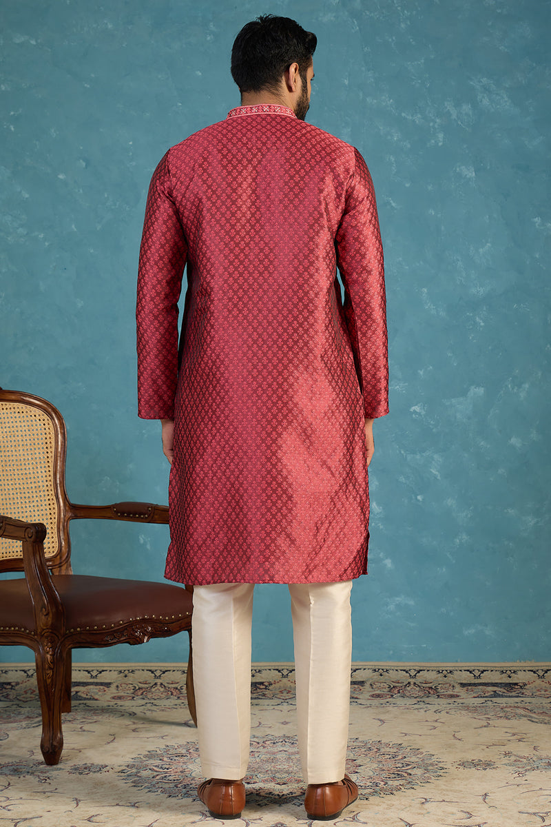 Maroon Jacquard Woven Design Straight Kurta MKU2342