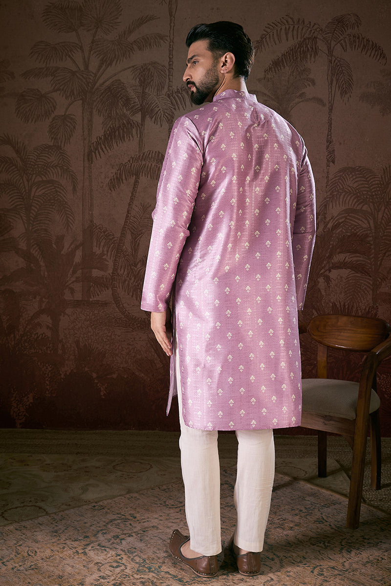Lavender Silk Blend Floral Printed Straight Kurta With Trouser MKSET1922
