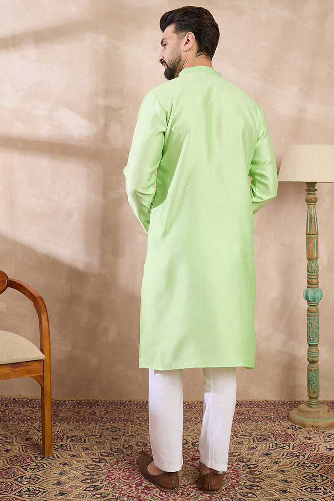 Green Silk Blend Solid Embroidered Straight Kurta MKU1727