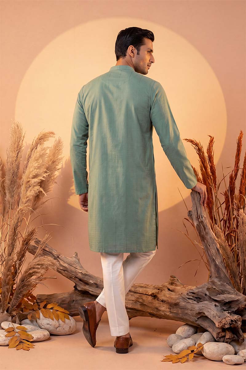 Green Silk Blend Solid Solid Kurta MKU2221