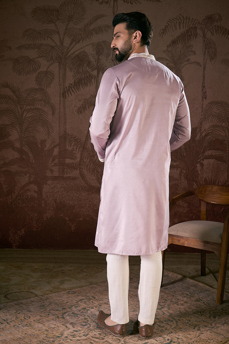 Lavender Silk Blend Solid Embroidered Straight Kurta MKU1880