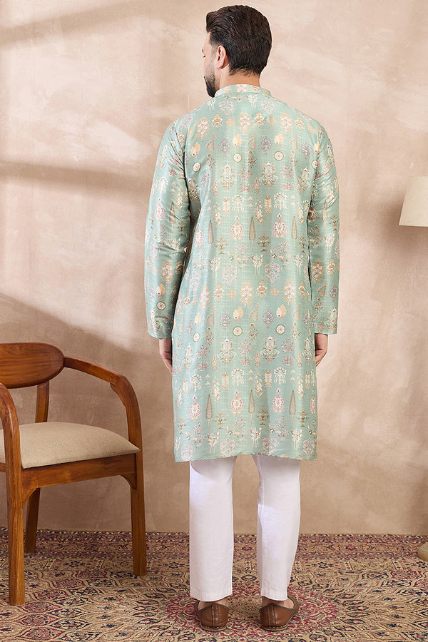 Green Silk Blend Floral Printed Straight Kurta With Trouser MKSET2011