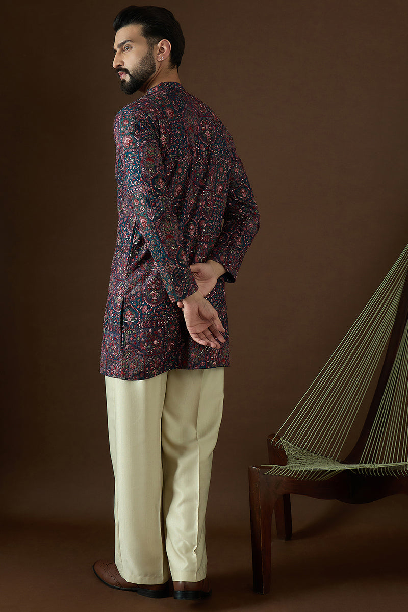 Blue Georgette Solid Embroidered Kurta MKU1872