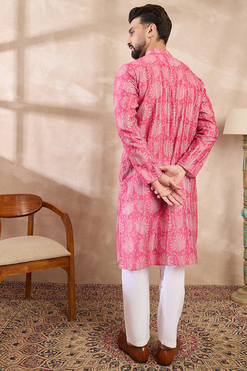 Pink Silk Blend Floral Printed Straight Kurta With Trouser MKSET1972