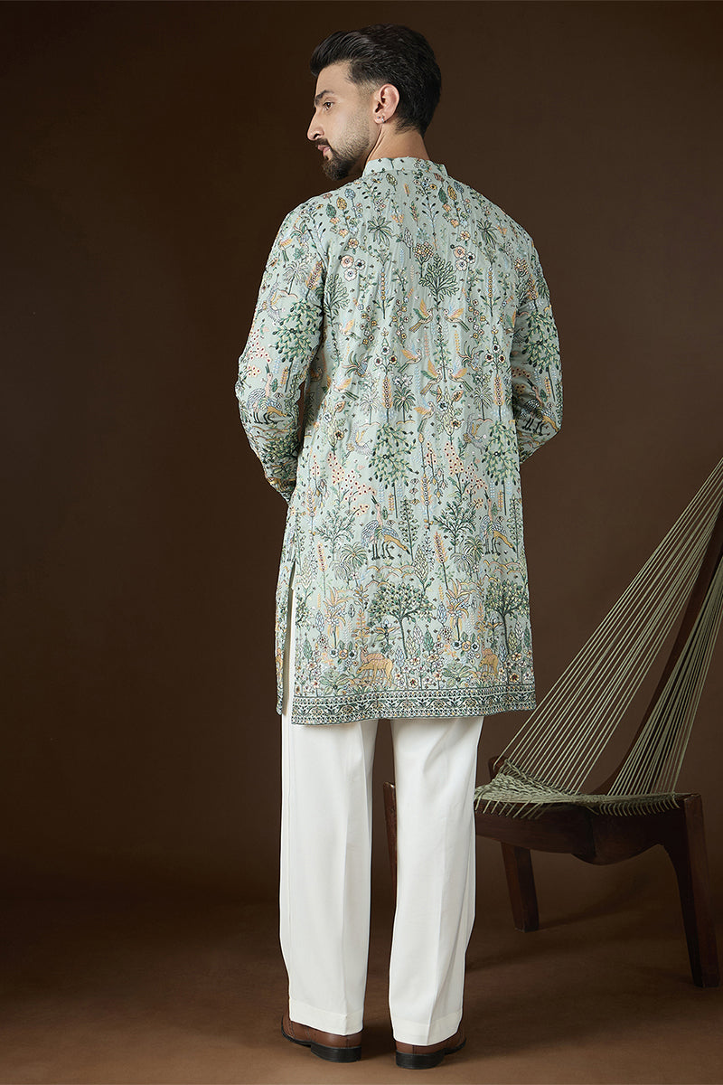 Sea Green Georgette Solid Embroidered Kurta MKU2729