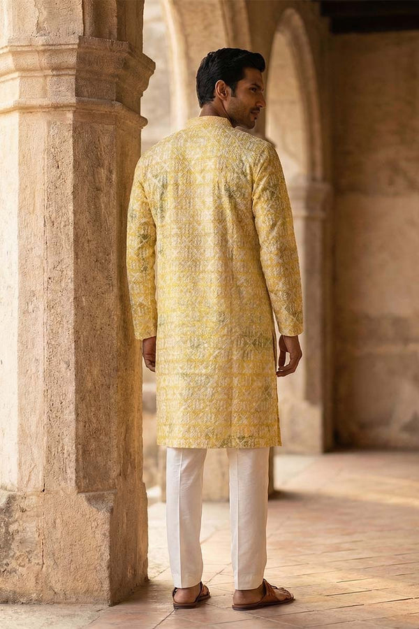 Yellow Viscose Rayon Embroidered Straight Kurta MKU1669