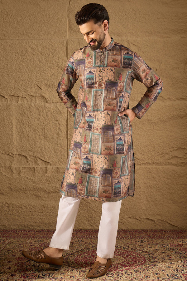 Multi Viscose Rayon Ethnic Motifs Embroidered Straight Kurta with Trouser MKSET1306