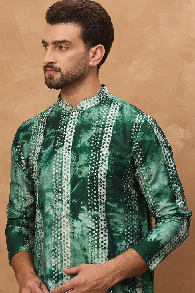 Green Silk Blend Shibori Embroidered Straight Kurta MKU1538