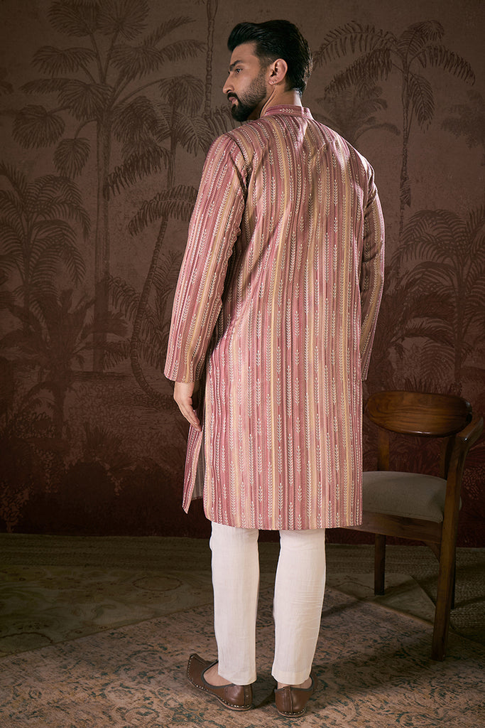 Mauve Silk Blend Floral Printed Straight Kurta With Trouser MKSET1919