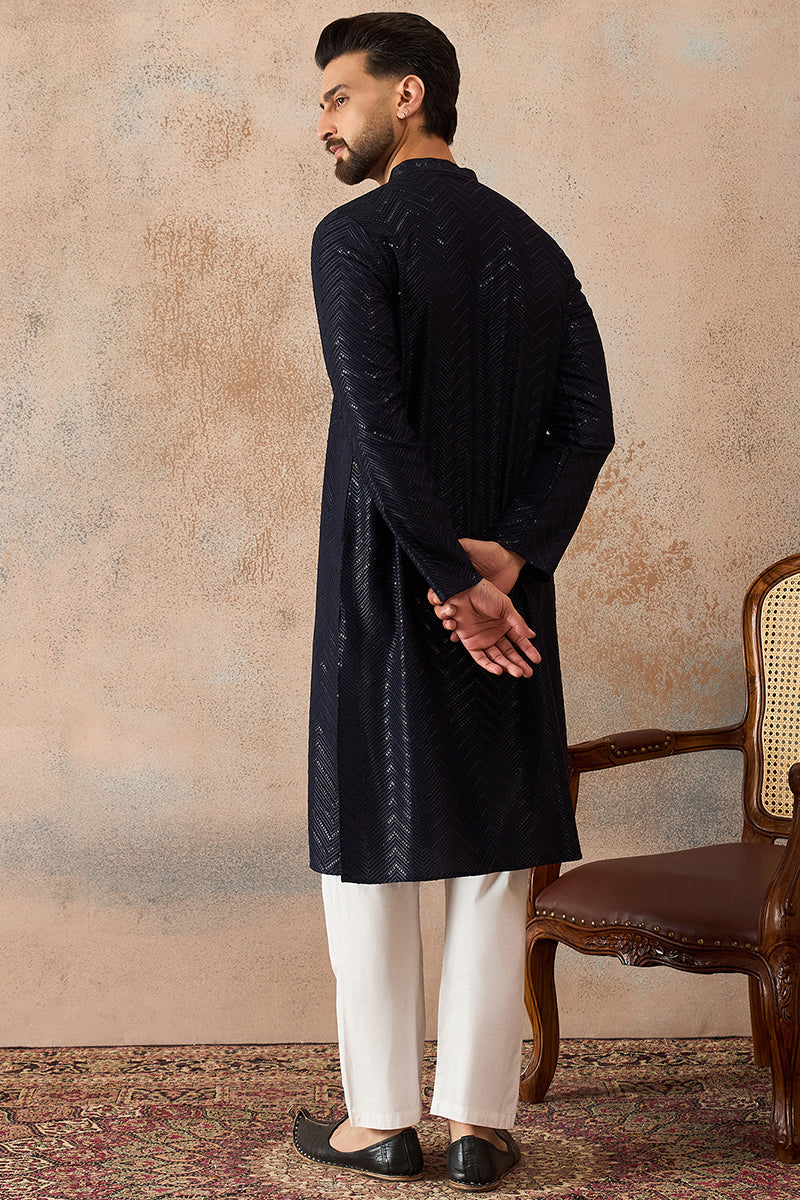 Blue Rayon Embroidered Solid Straight Kurta With Trousers MKSET2189
