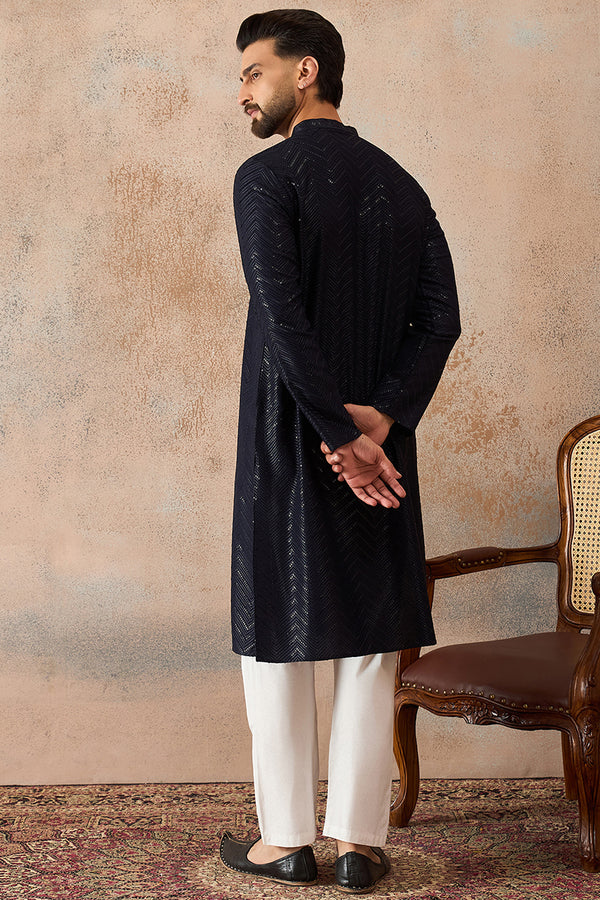 Blue Rayon Embroidered Solid Straight Kurta With Trousers MKSET2189