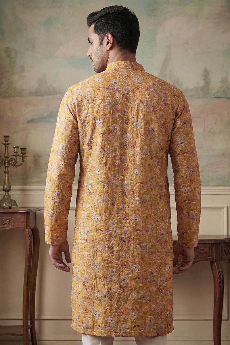 Mustard Silk Blend Printed Straight Kurta MKU1976
