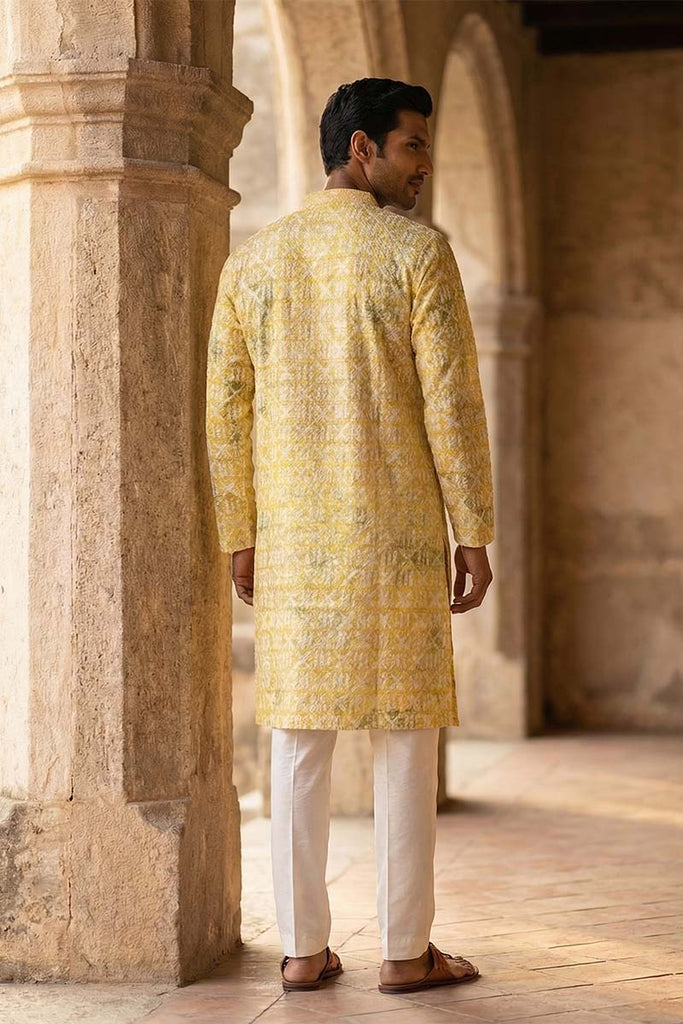 Yellow Viscose Rayon Embroidered Straight Kurta With Trousers MKSET1669