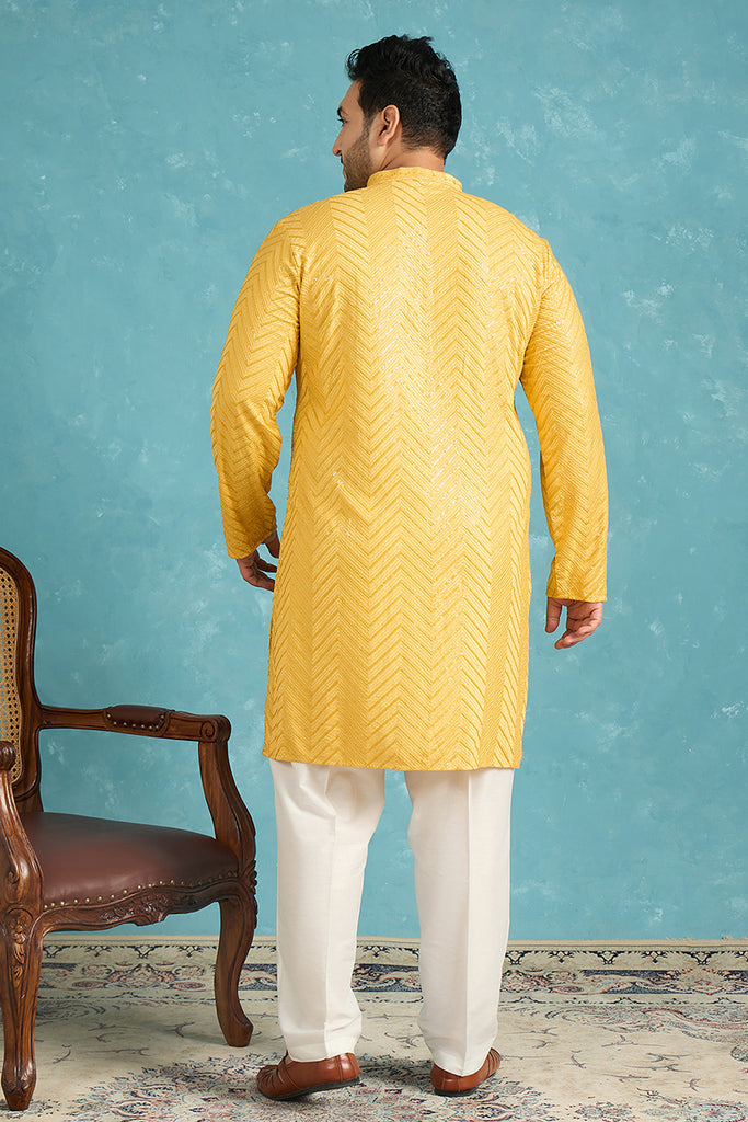 Yellow Viscose Rayon Solid Thread Work Embroidered Kurta MKU1204