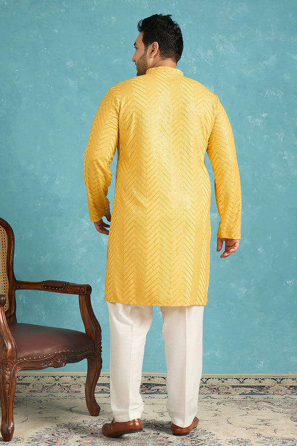 Yellow Viscose Rayon Solid Thread Work Embroidered Kurta MKU1204