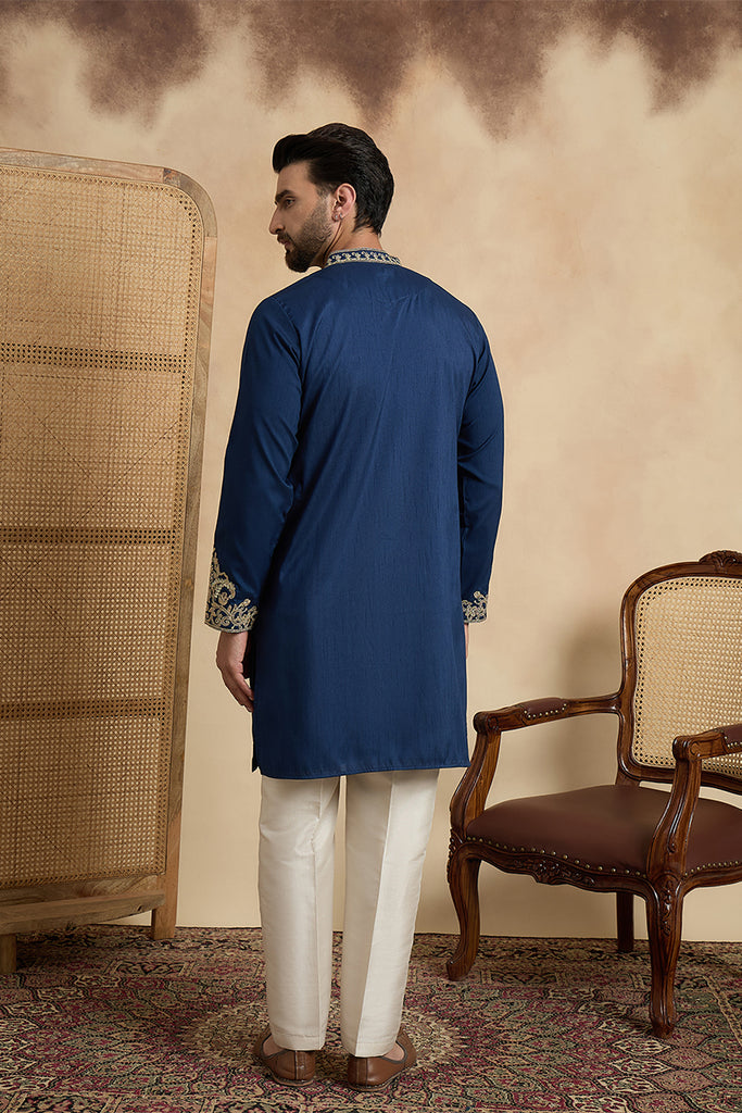 Blue Silk Blend Solid Embroidered Kurta With Trouser MKSET2448