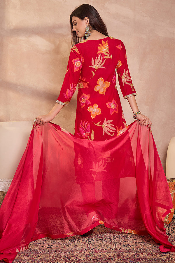 Pink Viscose Floral Printed Kurta Set PKSKD3162