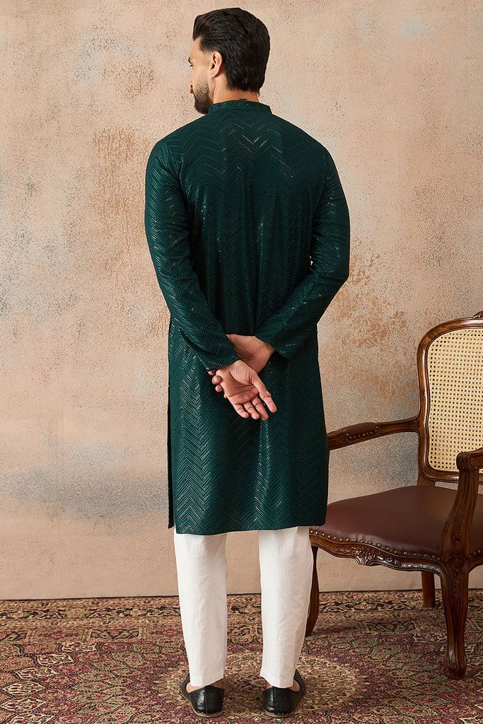 Green Rayon Embroidered Solid Straight Kurta With Trousers MKSET2186
