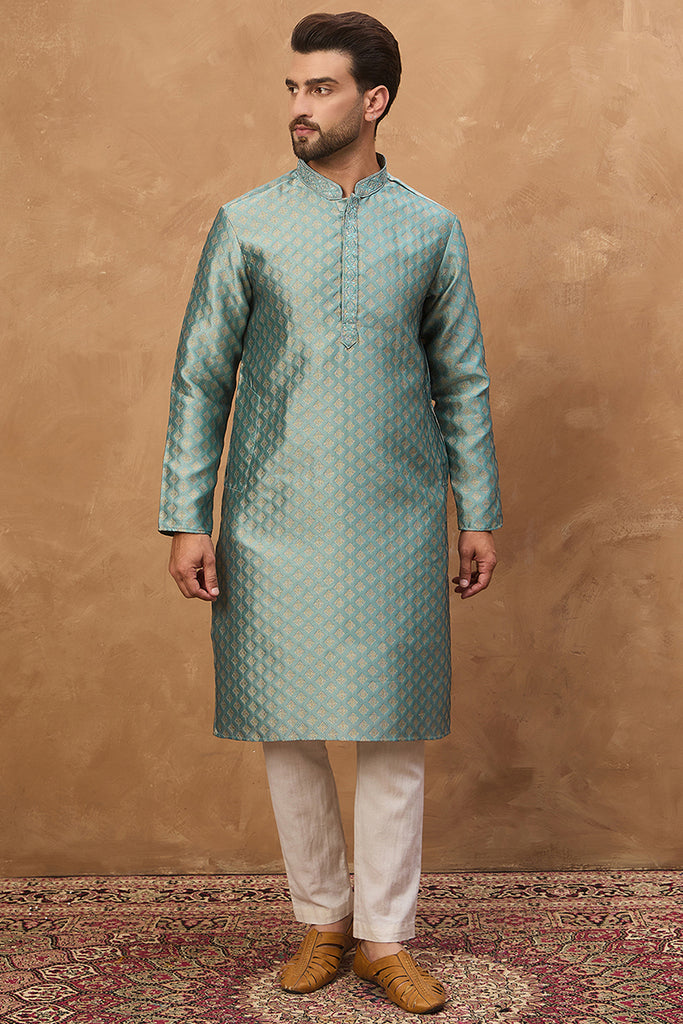 Blue Silk Blend Solid Woven Design Straight Kurta MKU1457