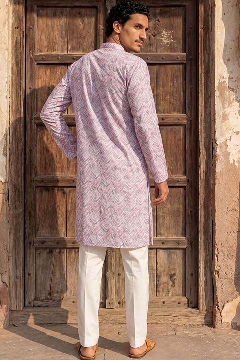 Lavender Cotton Blend Chevron Embroidered Kurta MKU1757