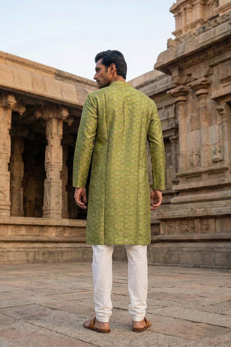 Green Silk Blend Printed Straight Kurta With Trousers MKSET1910