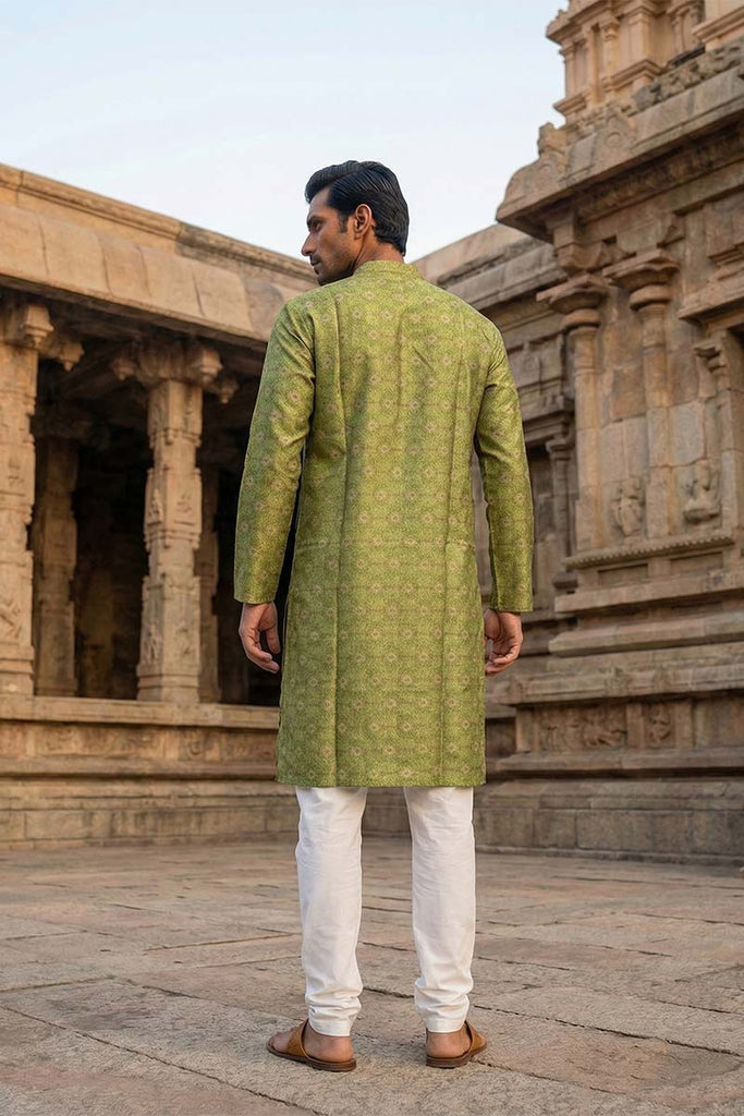 Green Silk Blend Printed Straight Kurta With Trousers MKSET1910