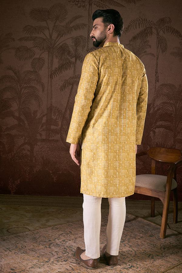 Mustard Silk Blend Ethnic Motifs Printed Straight Kurta MKU1926