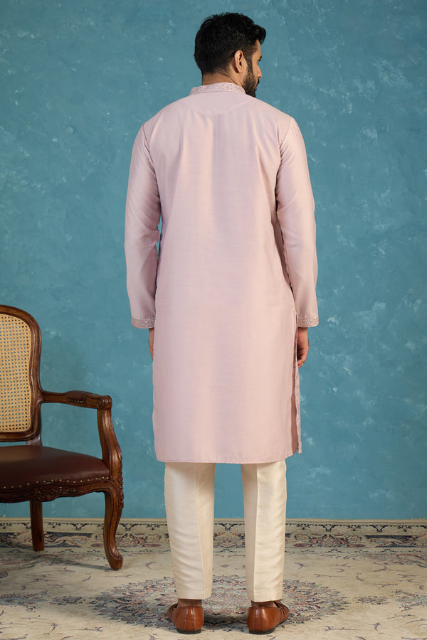 Lavender Silk Blend Embroidered Straight Kurta Sets MKSET2135