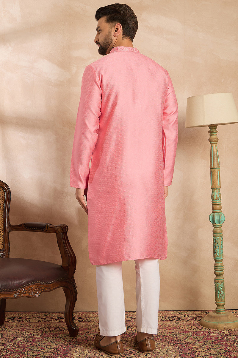Pink Polyester Solid Embroidered Straight Kurta MKU1842