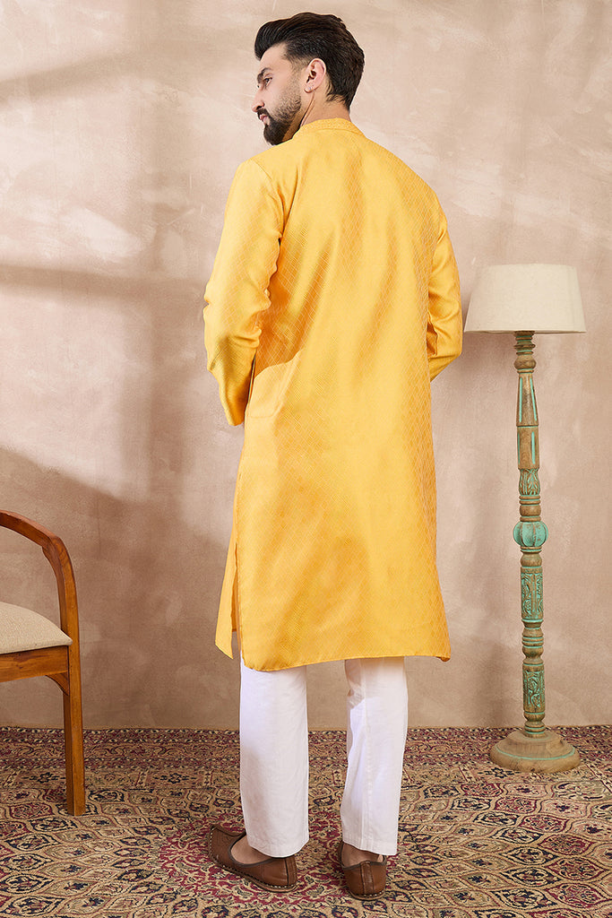 Yellow Silk Blend Solid Embroidered Straight Kurta MKU1737