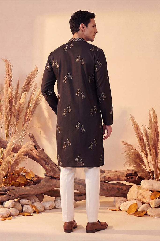 Black Silk Blend Solid Embroidered Kurta With Trousers MKSET1817