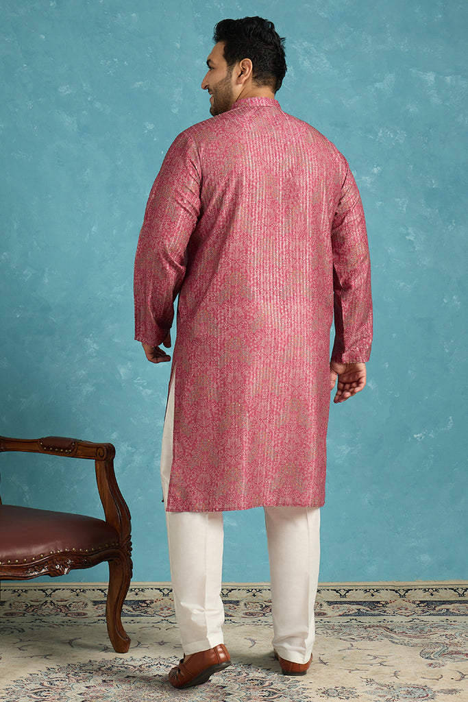 Pink Silk Blend Floral Printed Kurta MKU1969