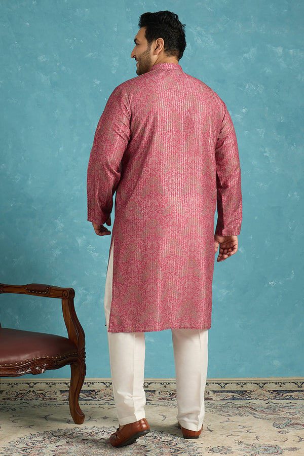Pink Silk Blend Floral Printed Kurta MKU1969