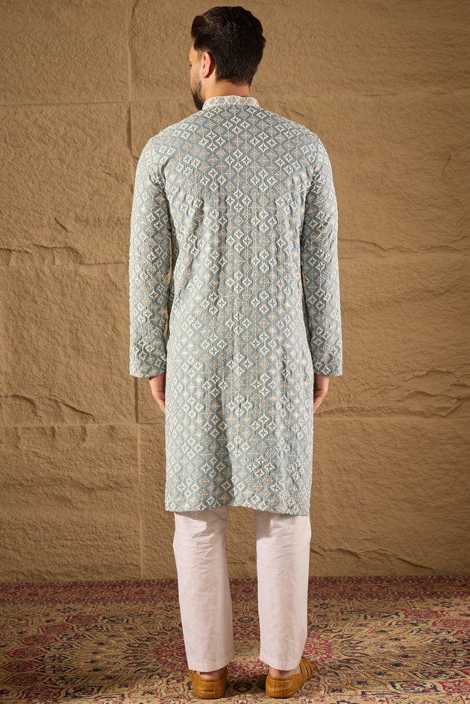 Blue Viscose Rayon Solid Embroidered Straight Kurta MKU1237
