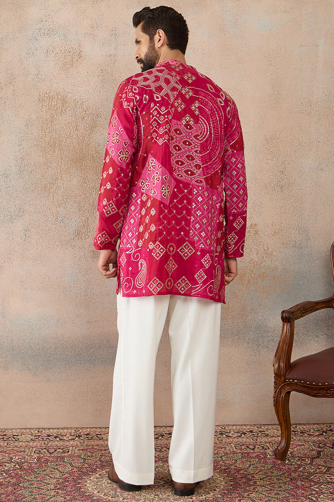Pink Silk Blend Ethnic Motifs Embroidered Kurta With Trouser MKSET2453