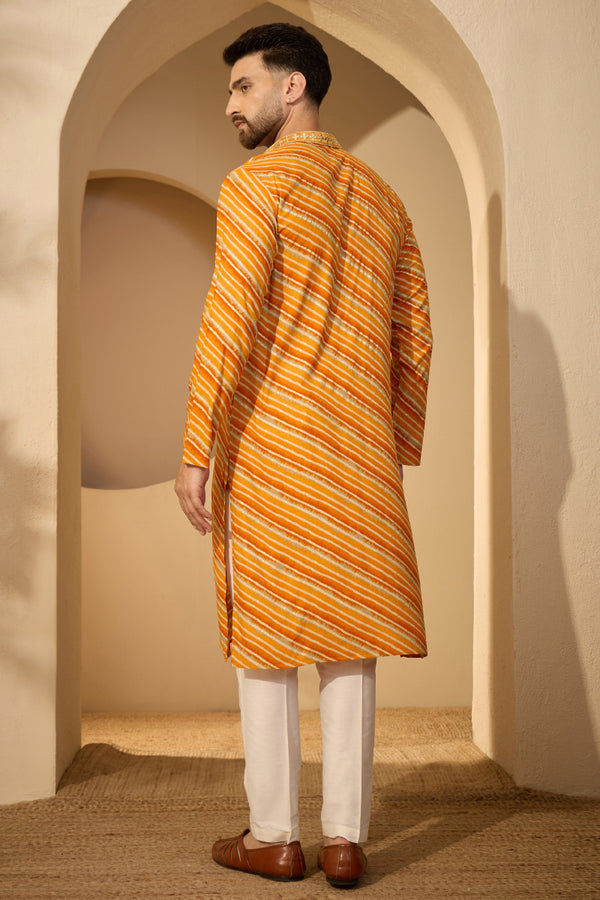 Yellow Rayon Leheriya Printed V-Neck Kurta MKU2755